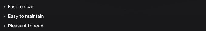 An unordered list rendered in Reintersect
